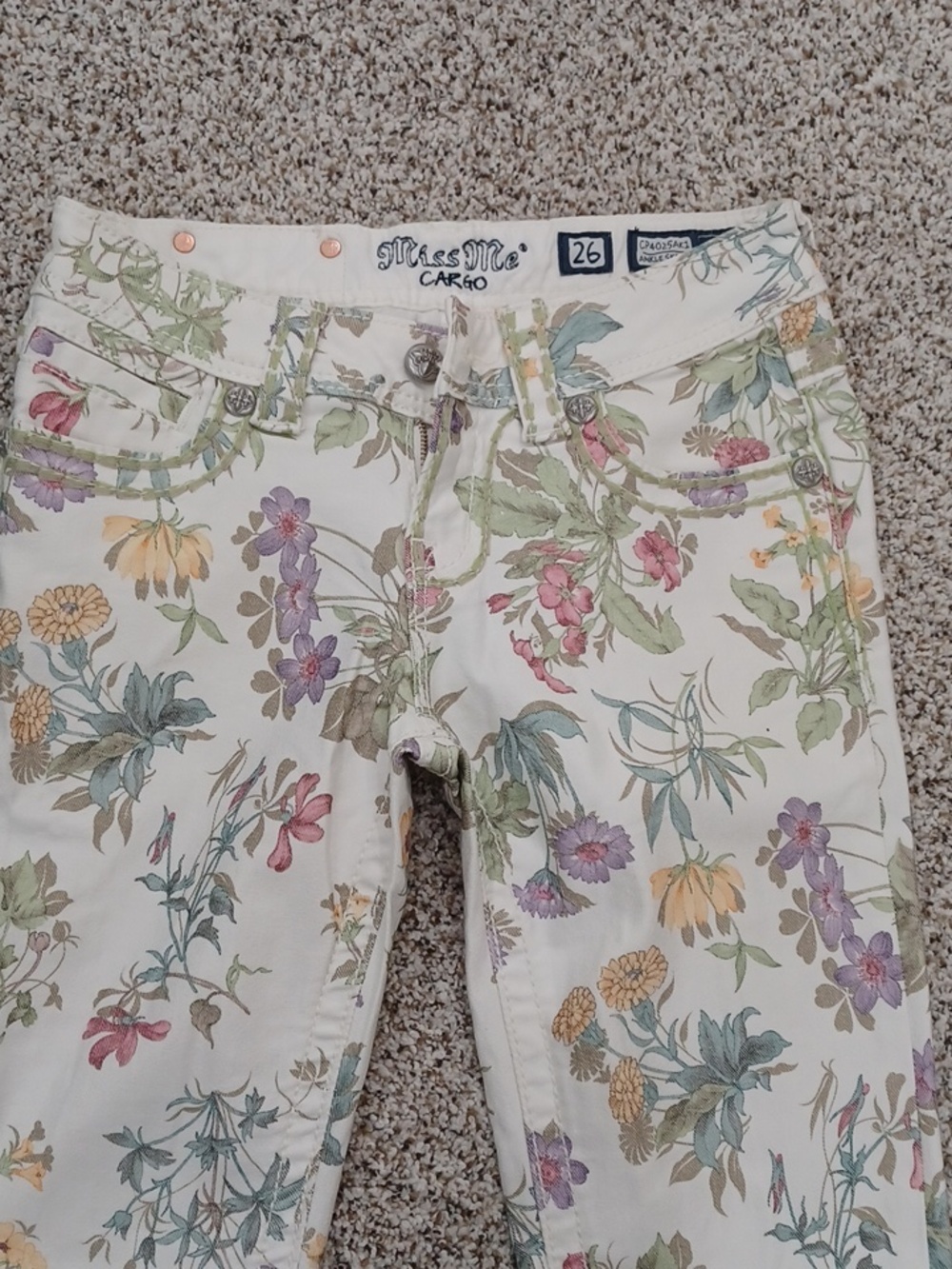Miss Me Floral Print Skinny Jeans - Cream Background Size 26 - Picture 2 of 4